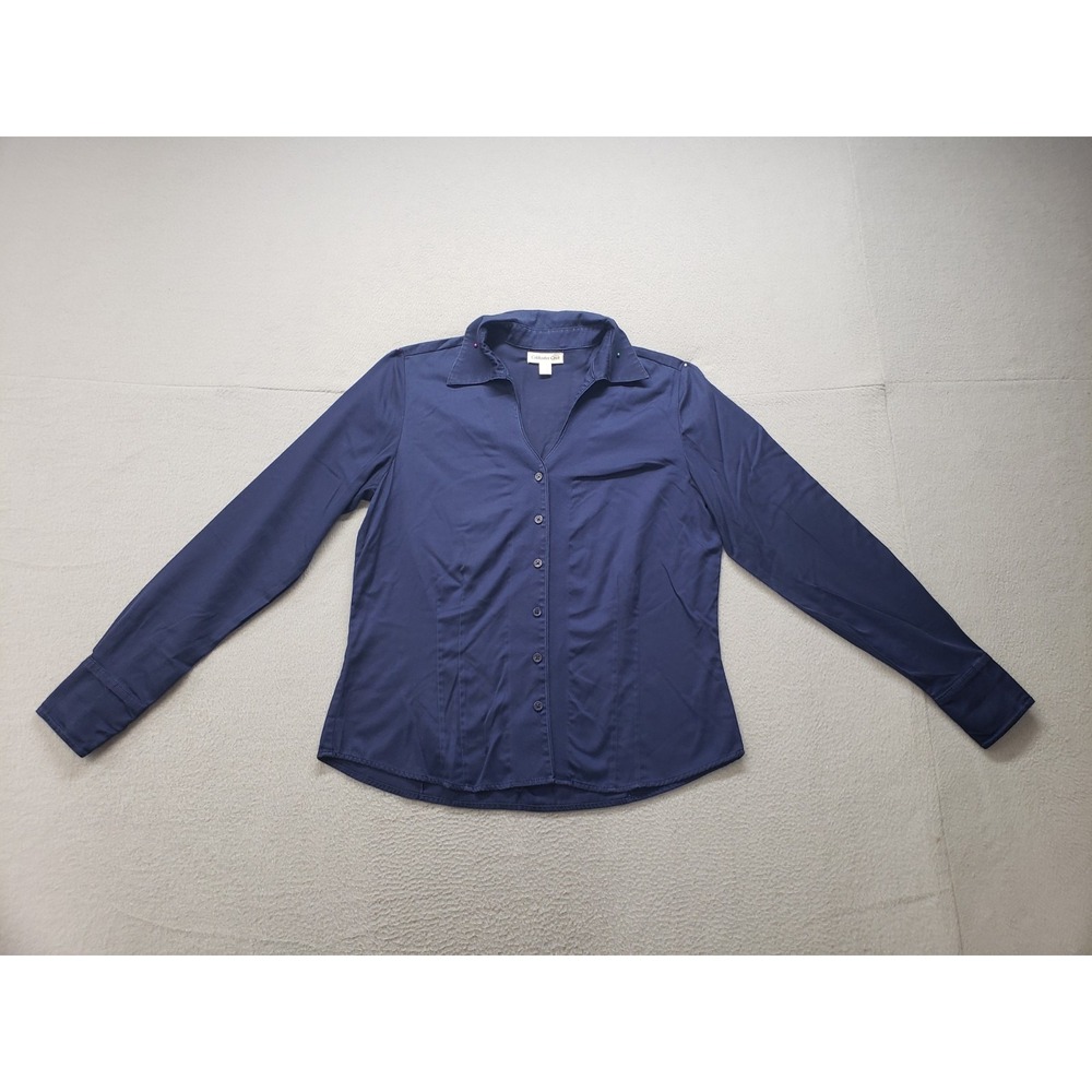 Coldwater Creek Women Shirt M Navy Blue Button Up Long Sleeve Regular Fit Formal